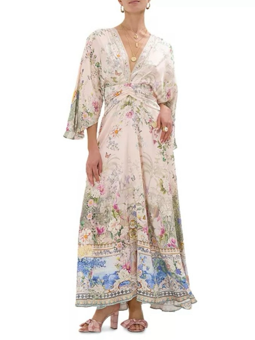 NWT Camilla Palacio Playground Petal Sleeve Long Dress | Retail $1,100